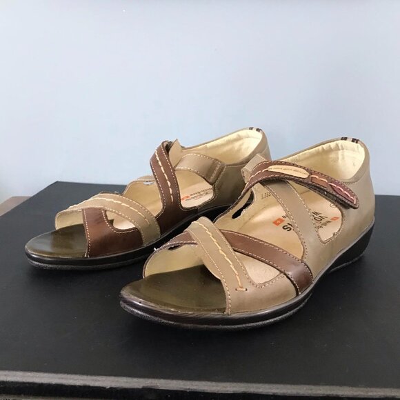 Volks Walkers Sandals Women’s 7.5 Leather Handmade Wedge Summer Boho Tan - Picture 1 of 10